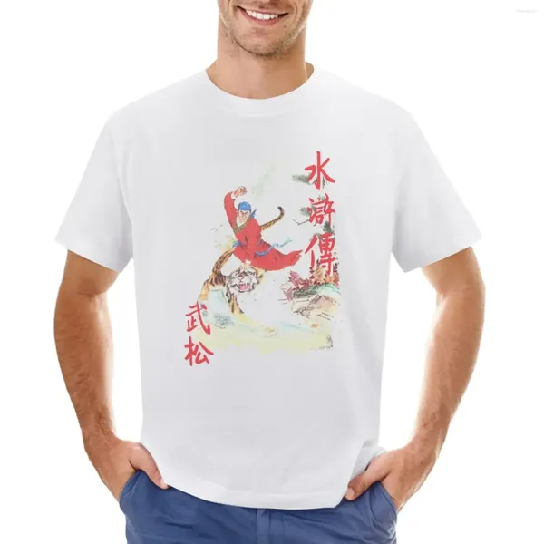 Мужские майки The Water Margin-Wu Song Battles Tiger, футболка приглушенного цвета, футболка с короткими рукавами, спортивная одежда больших размеров