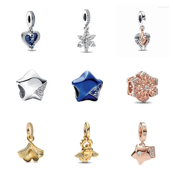 Pedras preciosas soltas originais 925 prata esterlina azul estrela floco de neve rosa grânulo ajuste colar encantos pulseira acessórios para jóias femininas