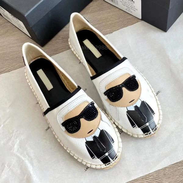 Karl Lagerfield Designer Shoe Womens Alpercatas Pescador Vestido Sapatos Bordar Luxo Tecido Chinelos Moda Flat Canvas Mans Black Loafer Shoes