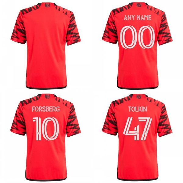 2024 New York Red Soccer Jerseys 24/25 Mens # 9 Morgan Tolkin Jogador Versão Uniforme Juventude # 10 Forsberc Camisa Kids Kit