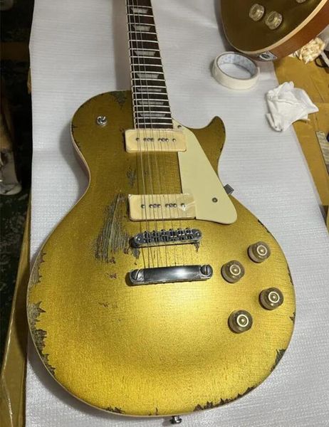 Heavy Relic P90 Goldtop Elektro Gitar Mahogany Vücut Akçaağaç Boyun Özel NO Kalem-01.11, Tek Parça Boyun ve Vücut