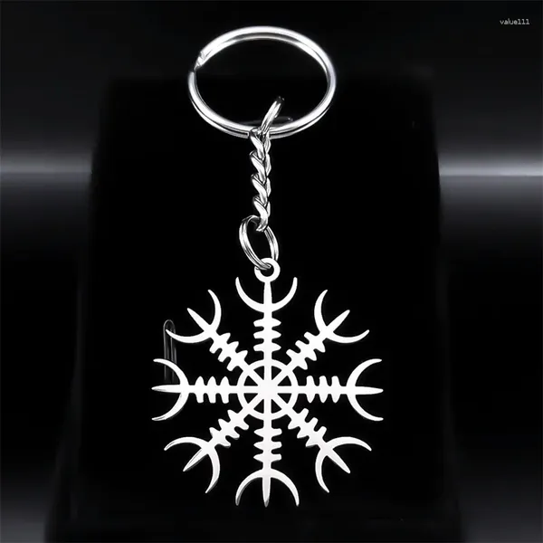 Portachiavi Bussola Vichingo Aegishjalmur Portachiavi Nordic Vegvisir Rune norvegesi Odino Amuleto Anello Donna Uomo Gioielli Accessori K3620S08