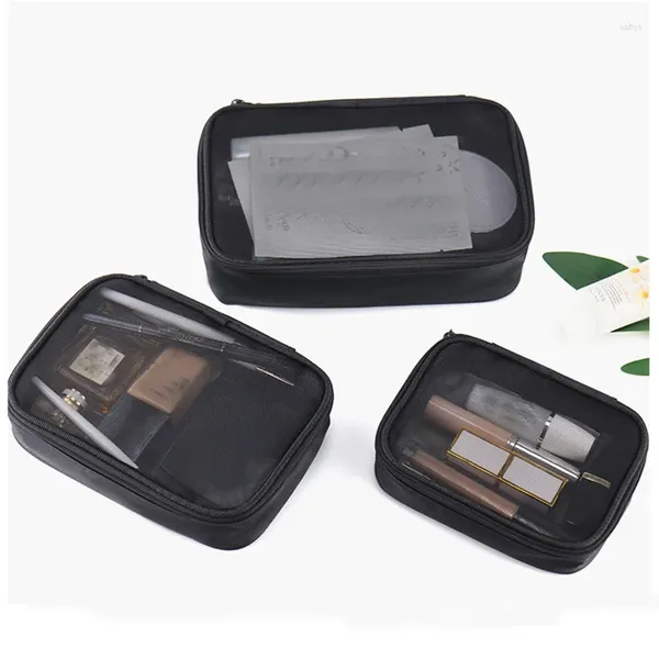 Borse per cosmetici Borsa da donna in rete nera Kit da viaggio Neceser Kit da toilette Trasparente Organizer per trucco Custodia per il lavaggio Piccola grande per trucco