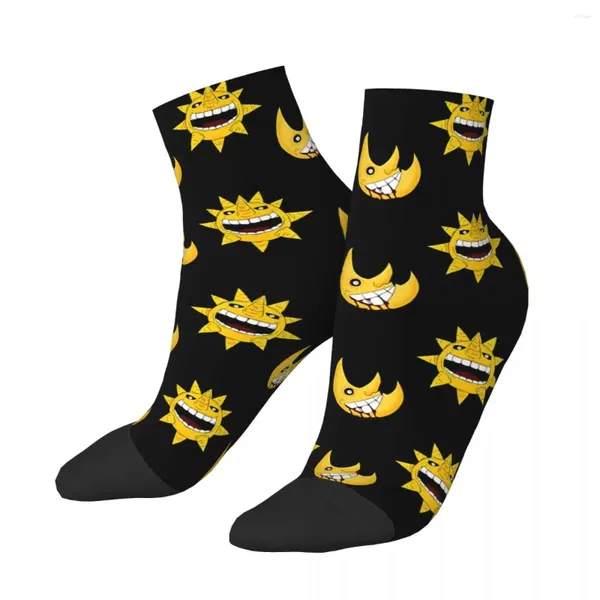 Meias masculinas Happy Ankle Sun e Moon Soul Eater Anime Street Style Crazy Crew Sock Gift Pattern Impresso