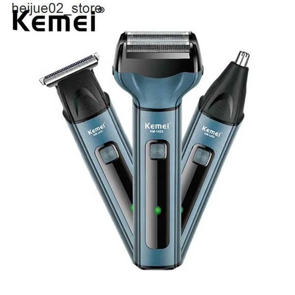 Barbeadores Elétricos Kemei Máquina De Cortar Cabelo Barbeador Elétrico 3 Em 1 Aparador De Pêlos Do Nariz Homens Recarregáveis Sem Fio Folha De Barba Navalha Grooming Máquina De Barbear Q240318