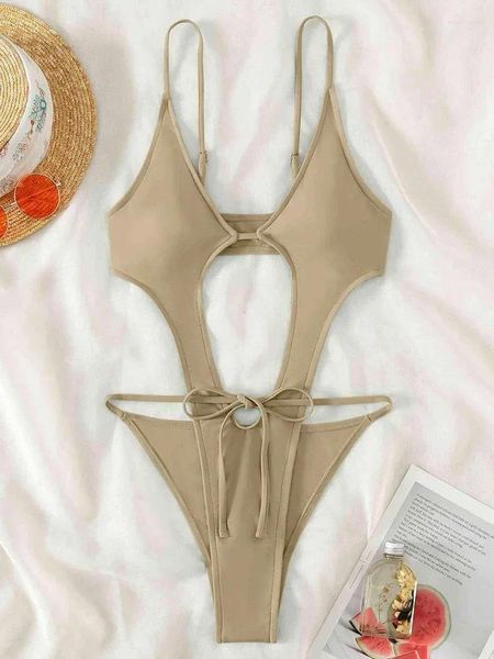 Costumi da bagno da donna Profondo scollo a V Gamba alta Cut-out Costume intero femminile da donna Monokini senza schienale Costume da bagno sexy da bagno Swim Lady