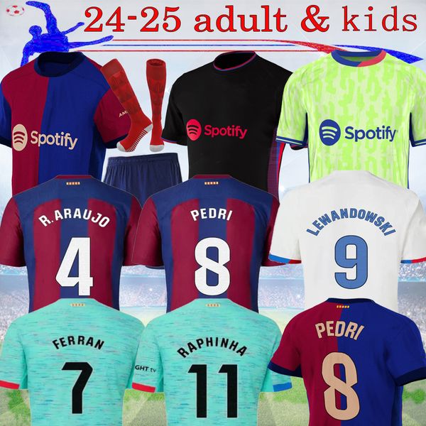 23 24 25 Lewandowski Barca Jersey de futebol Gavi R. Araujo Camiseta de Futbol Pedri Ferran 2024 Ansu Fati Raphinha Camisa de futebol