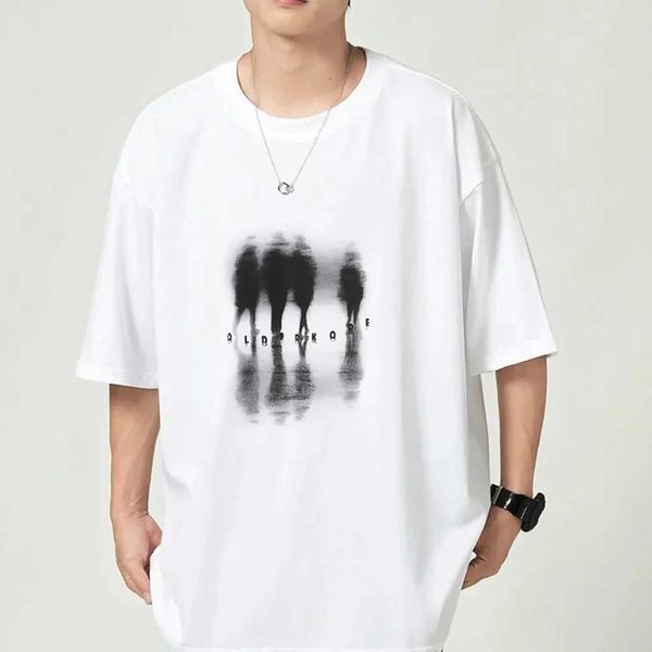 Homens camisetas Hiphop Retro American Rock T-shirt de manga curta Verão Abstrato Retrato Impressão Tatoo Casual Rua Algodão Top Mens Roupas J240316