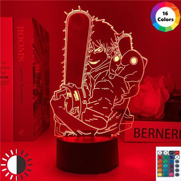 Luzes noturnas anime motosserra homem figura luz rgb mangá configuração decoração do quarto presente de aniversário legal para crianças namorado lâmpada extravagante