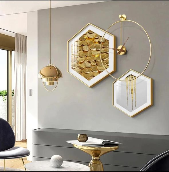 Orologi da parete Sala da pranzo Pittura decorativa Combinazione esagonale Tavolo da cucina sospeso con orologio Murale di alta qualità