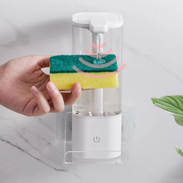 Dispenser di sapone liquido Pompa ML Induzione a infrarossi senza contatto Alimentato a batteria/Ricarica USB Autopulente per bagno Bagno