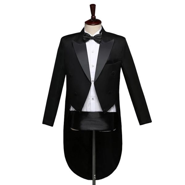 Ternos clássicos masculinos pretos de lapela de cauda de cauda de lapela do homem Tuxedo noivo Cantor de palco 2 deus trajes vestido casaco caudas de festas mostram cauda de cauda