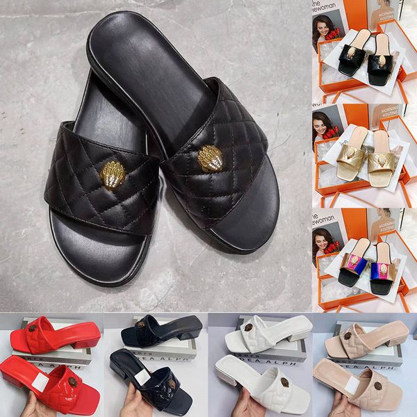 2024 Moda Kurt Geiger Donna Fondo piatto zoccoli Pantofole Giunzione Arcobaleno Sandali Scarpe firmate Testa d'aquila intarsiato Diamante Pantofola Piatta Infradito di lusso All'aperto