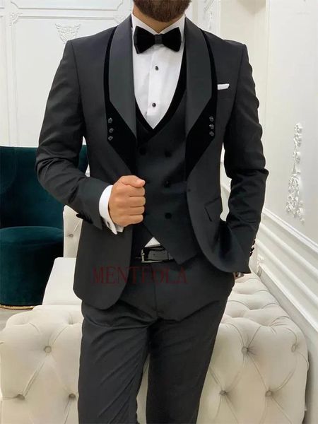 Ternos masculinos italianos para homens, slim fit, 3 peças, jaqueta formal, colete duplo, calças personalizadas, noivo, smoking, roupas de casamento 2024