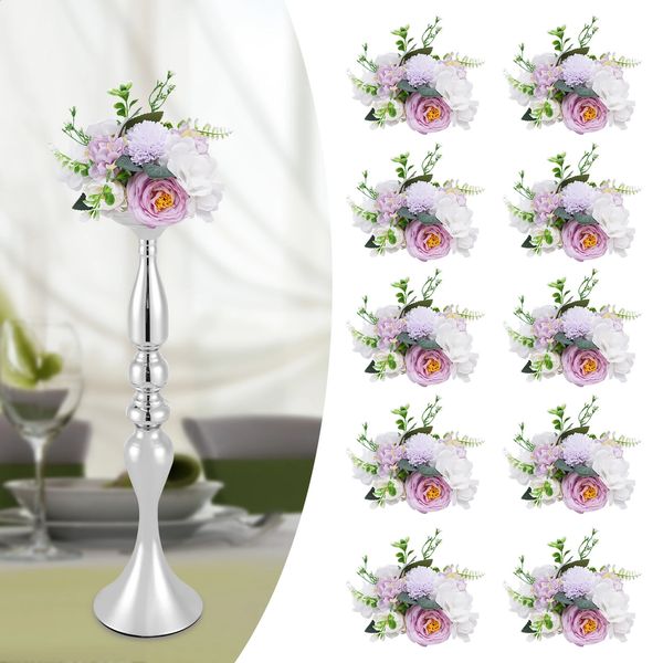 10 pçs flores artificiais falsas arranjos de flores de plástico para mesa de casamento peças centrais decoração roxo branco 240306