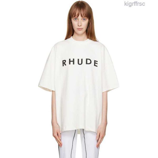 Designer Moda Abbigliamento Magliette Magliette Hip Hop Rhude American High Street Semplice Slogan Stampa T-shirt oversize allentata Uomo Donna Streetwear Top Abbigliamento sportivo 77FJ