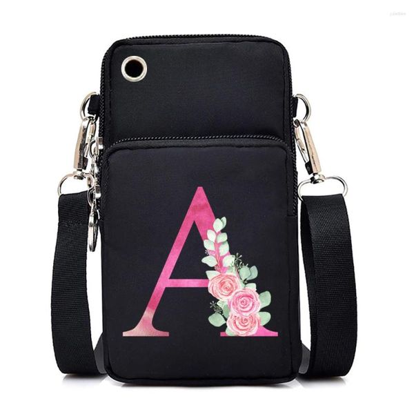 Borsa Borsa da donna Portafoglio Porta cellulare 26 Custodia a tracolla con fiore in alfabeto inglese Borsa da donna Portamonete Piccolo denaro