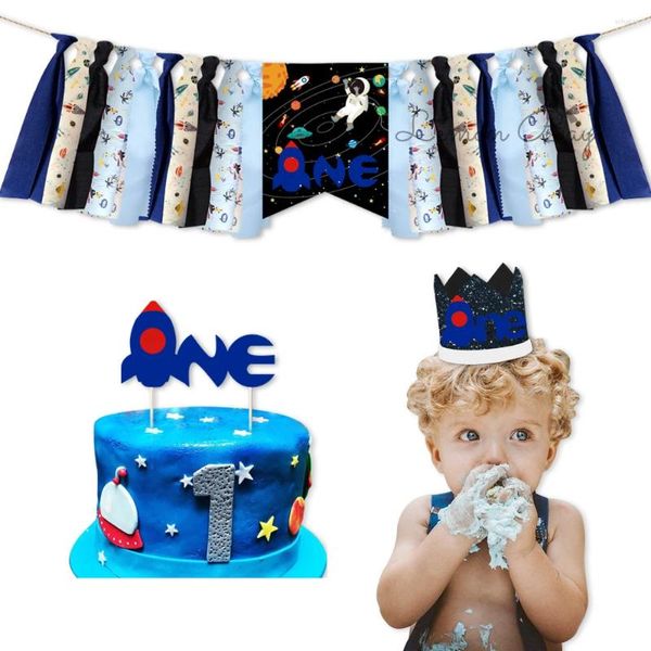 Decorazioni per feste a tema Decorazioni per il primo compleanno del bambino Spazio esterno UNO Banner per seggiolone per forniture per bambini nati