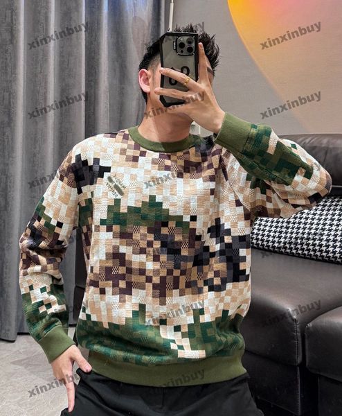 2024 Tasarımcılar Sweatts Lüks Erkek Kadın Mozaik Desen Jacquard Man Paris Fashion Tee Tee Enality Street Uzun Kollu Luxurys Siyah Beyaz Yeşil S-2XL