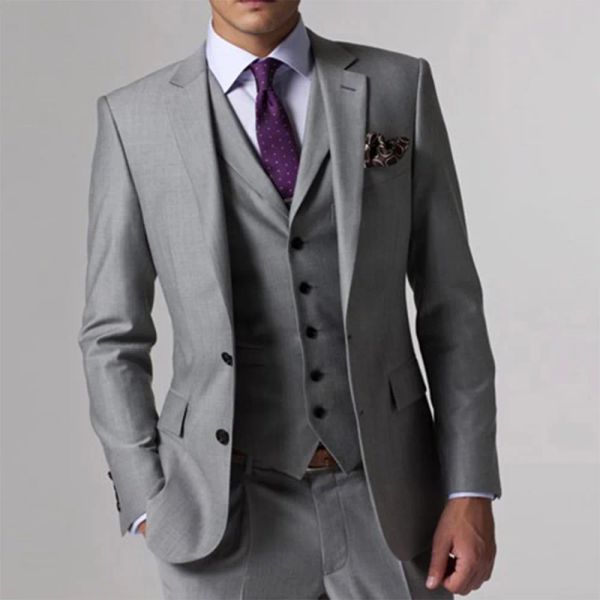 Ternos de casamento cinza cinza para homens com ternos de 3 peças ternos personalizados do noivo Men Men Grey Custom Tailor fez ternos slim de casamento smoking