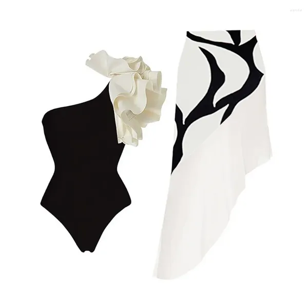 Costume da bagno da donna Costume da bagno intero retrò Gonna Spalla con spalline Stampa floreale Costume da bagno dimagrante da donna Abbigliamento da spiaggia