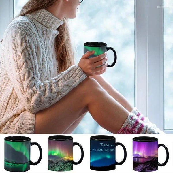 Canecas que mudam de cor caneca de caneca trocar de xícara de copo Presentes de aniversário Northern Lights Design Cerâmica para meninos meninas homens homens homens