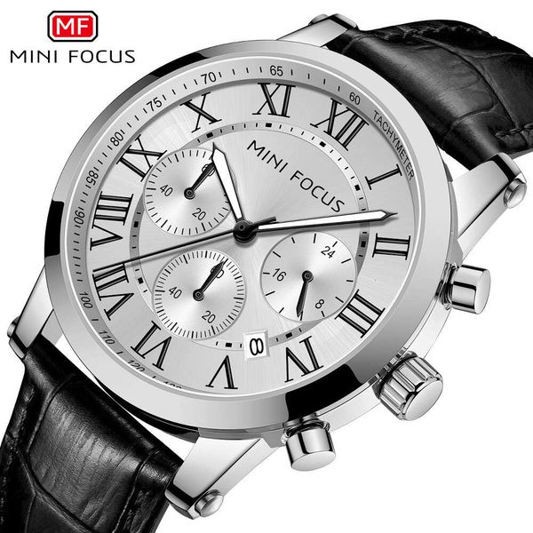 Orologio di marca MINI FOCUS, cinturino in pelle impermeabile luminoso, orologio da uomo casual 0415G