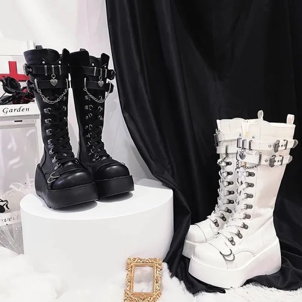 Boots Metal Chunky Platform Punk Boots Women 2023 Зимние готические готические толстые нижние ботиль