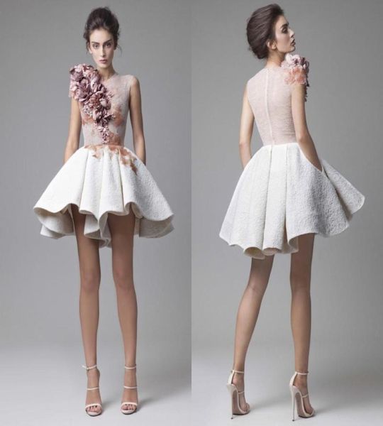 Neue kurze Cocktailkleider von Krikor Jabotian, auffällige Rüschen, handgefertigte 3D-Blumenapplikationen, Partykleider, Abendmode, stilvolle Weste8204361