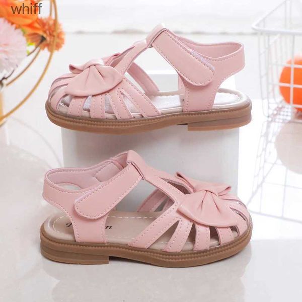 Sandalen Nette Mädchen Sandalen Bogen Peep-Toe 2023 Neue Weiche Haken Schleife Beige Kinder Prinzessin Schuhe Casual Schuhe PU nette Kinder Schuhe Nicht-slipC24318