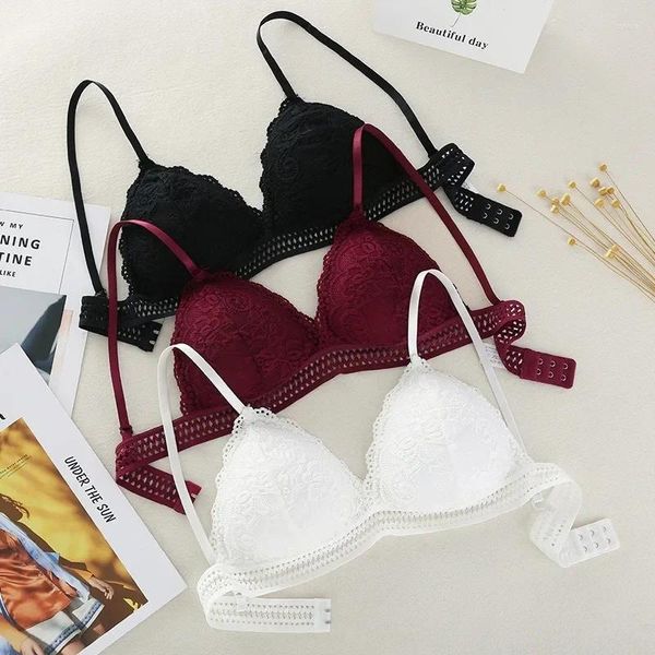 Reggiseni sexy reggiseno in pizzo a V profondo crop top triangolo coppa senza cuciture fitness yoga sport lingerie intimo traspirante bralette push up