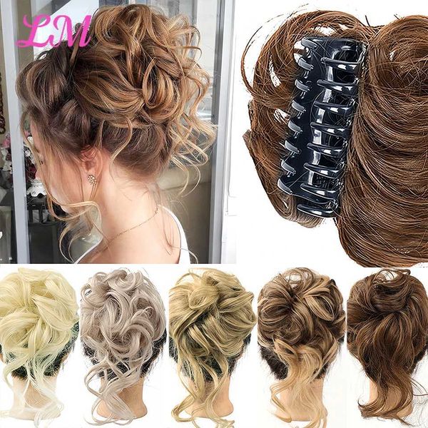 Synthetische Perücken LM Messy Curly Short Synthetic Hair Chignon Donut Roller Bun Wig Claw Clip In Hairpiece for Women 240329