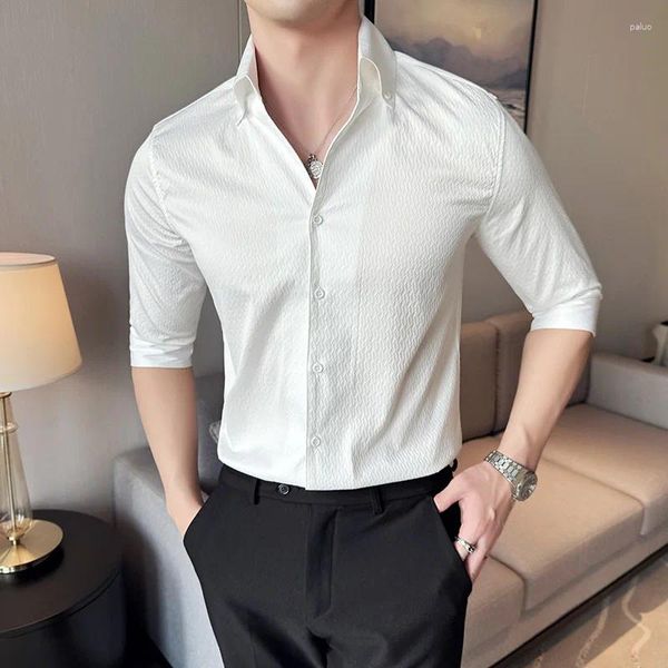 Männer Casual Hemden Hemd Große Größe Koreanische Luxus Kleidung Mode V-ausschnitt Halbarm Für Männer Alle Match Slim fit Arbeits Tragen 4XL-M