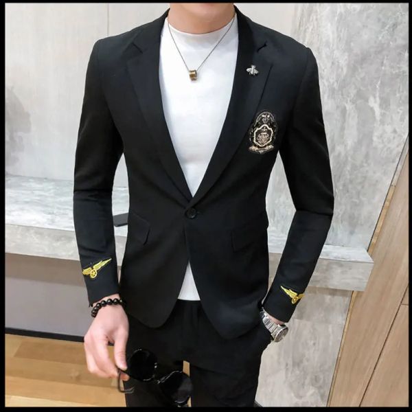 Куртки ночной клуб Punk Blazer hombre Мужчина вышивая пиджак мужски черные золотые костюмы для певцов мужской маскулино