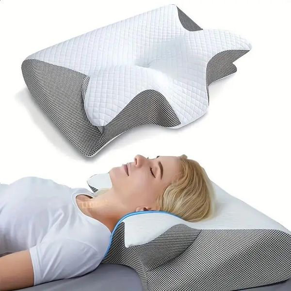 Cuscino per il collo con memoria per il sonno a farfalla Rimbalzo lento Comodo cuscino per il sonno in memory foam Cuscino per il massaggio del collo ortopedico cervicale 240304