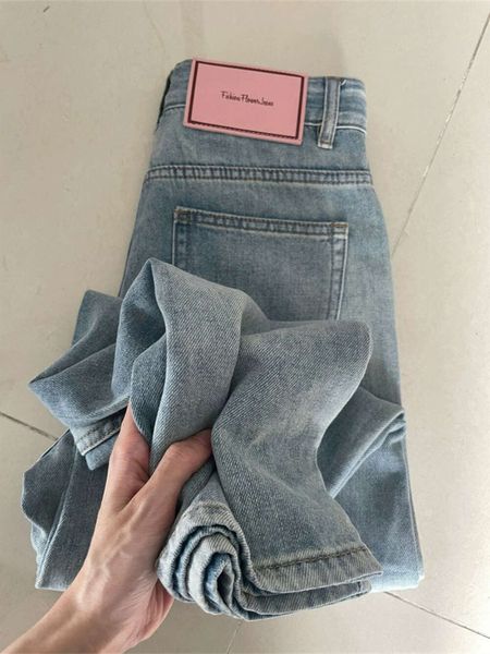 S-5XL tamanho luz azul jeans feminino primavera outono moda cintura alta reta solta denim oversize calças largas perna