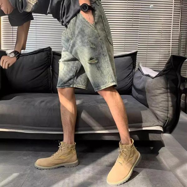 Herren Shorts Sommer Ripped Denim Fashion Cargo Mittellange Jeans Männlich Einfarbig Gerade Bein Kurze