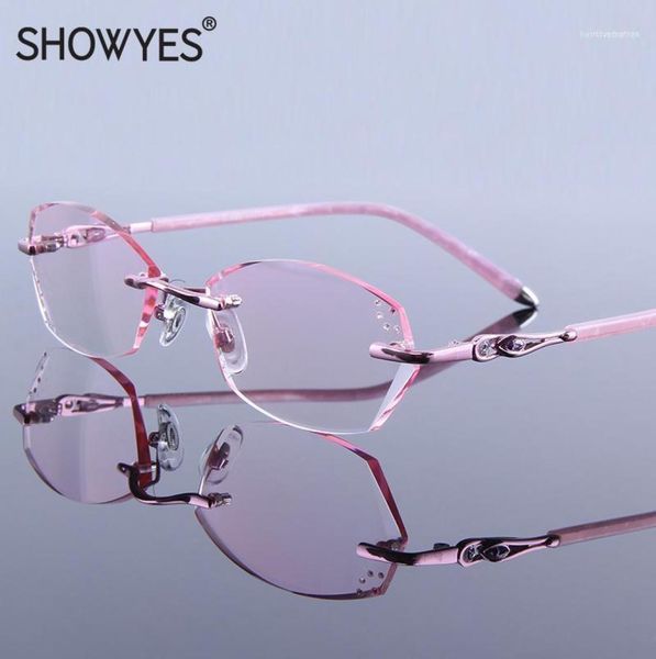 Strass Brillen Frauen Luxus Lesebrille Randlose Weibliche Hohe Klar Hyperopie Frauen039s Rosa Reader Presbyopie Auge Glass9670227