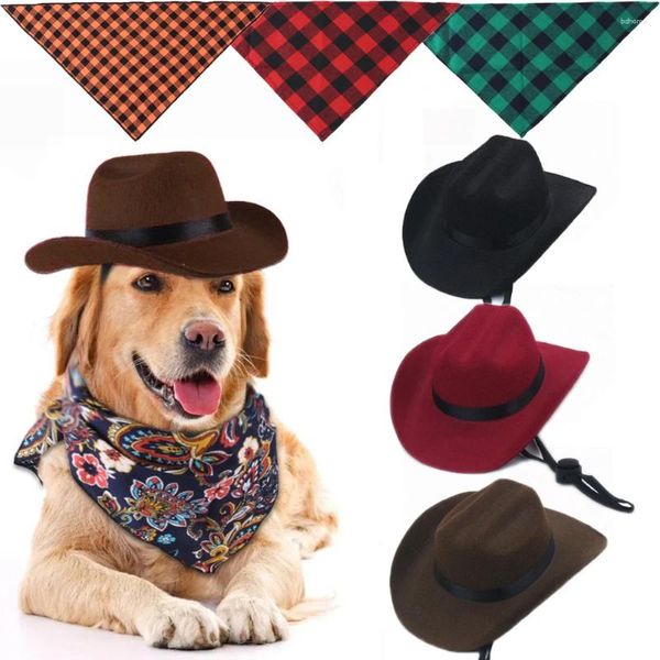 Abbigliamento per cani Cappello per animali domestici Gatto Cowboy occidentale Sciarpa triangolare Po Prop Decorazione universale per bambole vintage Bellezza