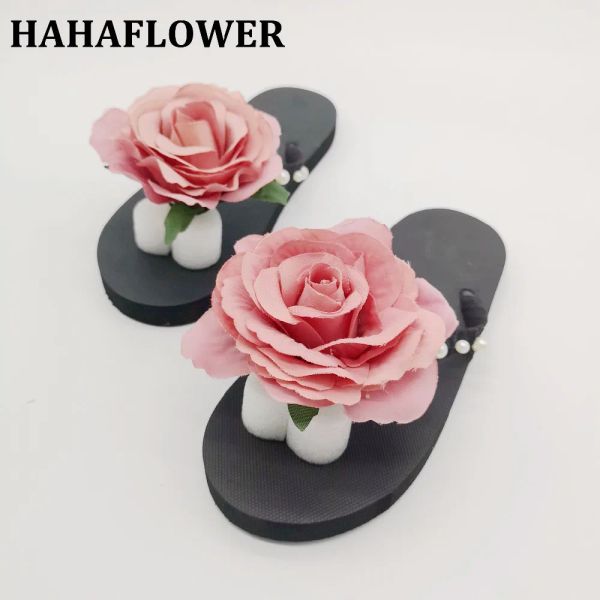 Botas hahaflower flor chinelos de chinelas bohemia sandálias sapatos de mulher chinelos de praia planos sapatos de rosas de tamanho grande 45 frete grátis