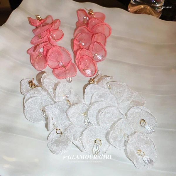 Brincos de organza cristal flores borla com luz e decoração design sentimento eardrop europa atmosfera exagerada