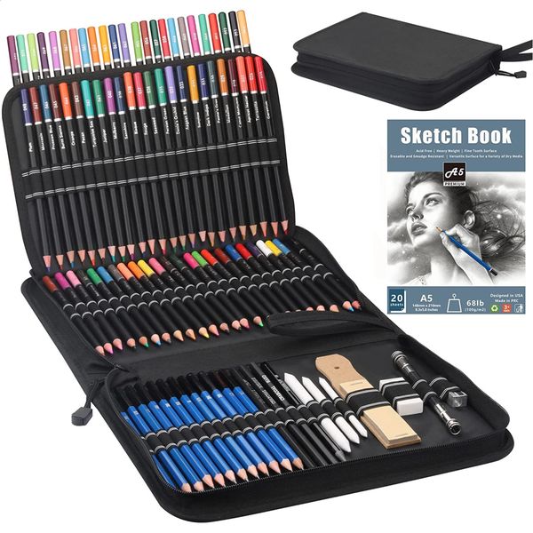 Set di matite da disegno premium da 96 pezzi, inclusi 72 matite colorate e 24 kit di schizzi Kit di matite artistiche in custodia da viaggio con cerniera Regalo 240304