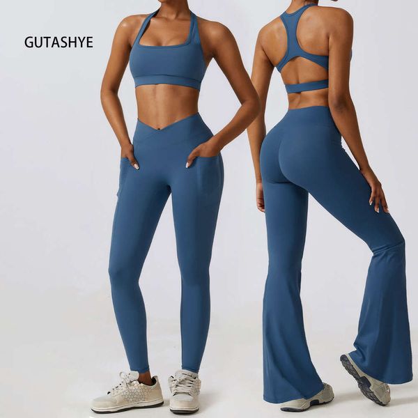 Lu alinhar tecido bolso eco-friendly yoga terno bonito volta esportes conjunto feminino fiess outfit magro activewear ginásio wear 2024