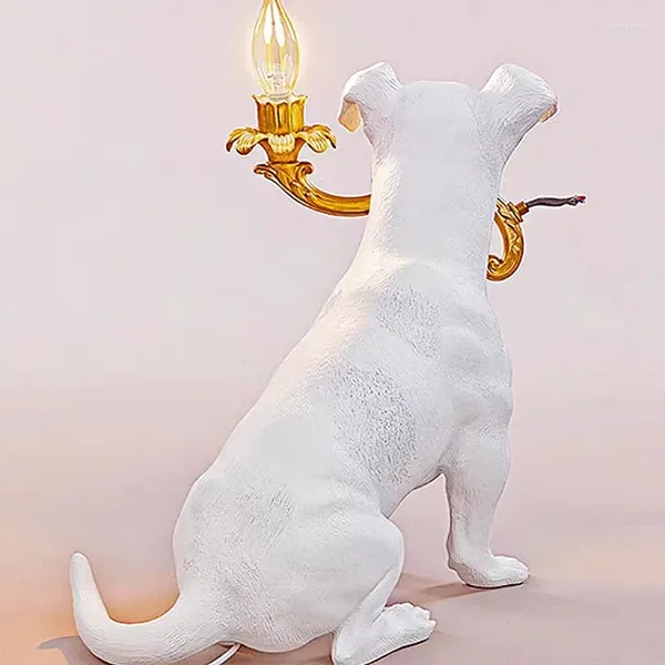 Estatuetas decorativas fio animal italiano cão candeeiro de mesa nordic criativo sala estar quarto estudo ornamentos cabeceira lâmpadas resina