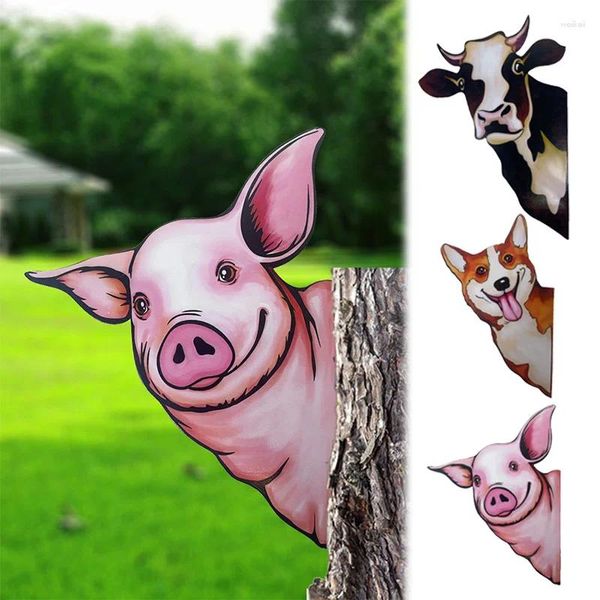 Decorações de jardim animais de metal vacas cães porcos pássaros cercas árvore ferro à prova ferrugem inserções decoração ao ar livre presentes