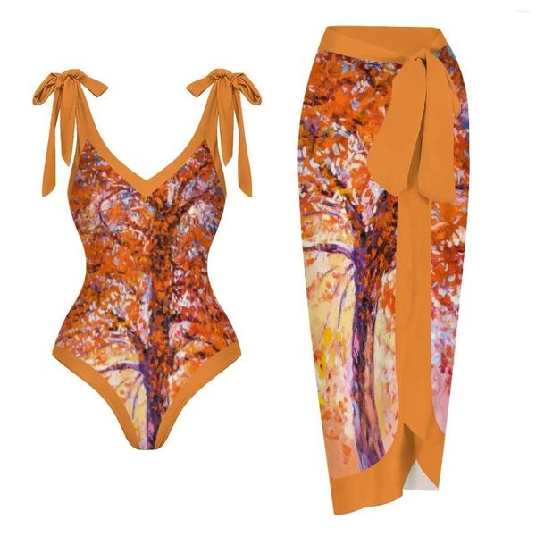 Costume da bagno da donna Costume da bagno retrò femminile Costume da bagno intero arancione di design Abbigliamento da surf estivo Desigher