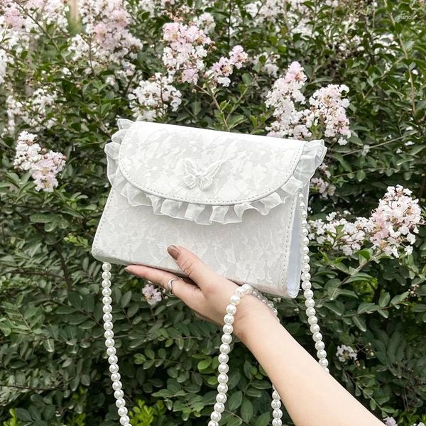 Omuz çantaları Koreli versiyonu, kadın diyagonal çapraz el çantası için moda küçük taze inci zincir çantası