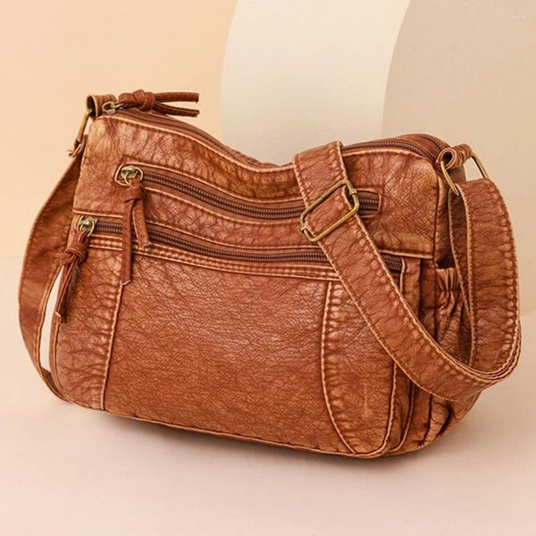 Omuz çantaları kadın yıkanmış deri çanta gündelik retro crossbody büyük kapasite ayarlanabilir kayış günlük işe gidip gelme