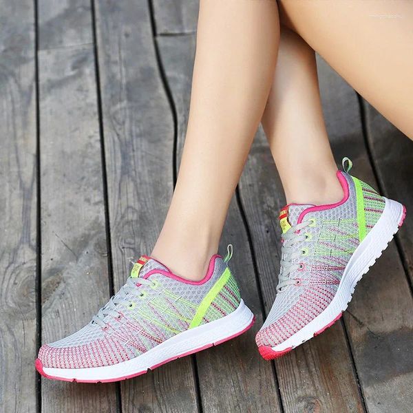 Sapatos casuais mulher almofada de ar jogging ventilação plana fitness correndo net luz viajar para mulher tênis