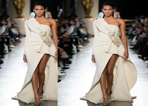 Elie Saab Vestidos de Noite de Um Ombro Cetim Lantejoulas Faixas Frontais Divididas Pista Vermelha Moda Um Ombro Vestidos de Baile Vestido de Festa Cus3725655